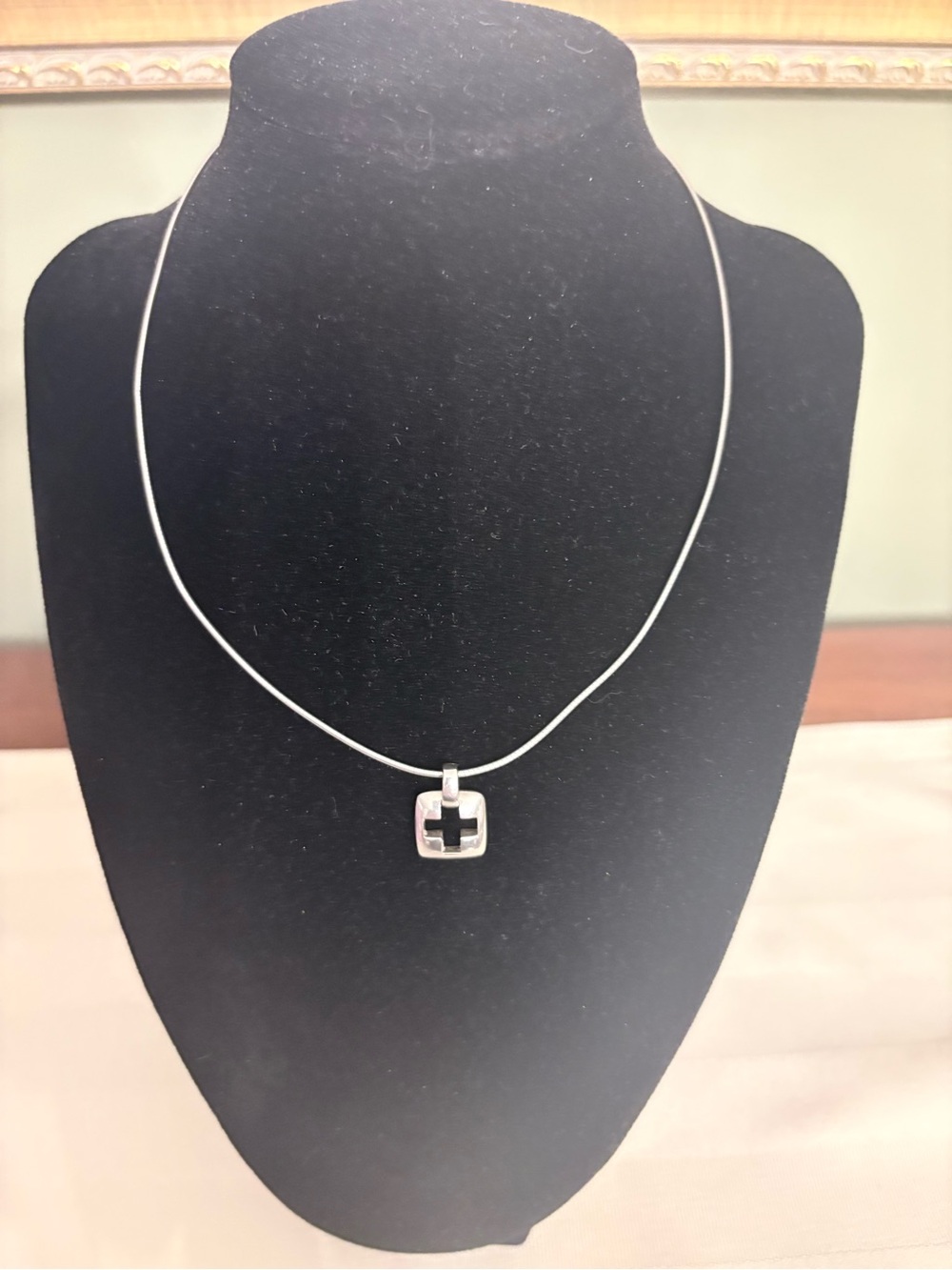 Tiffany & Co. vintage Sterling Silver cutout cross square pendant necklace